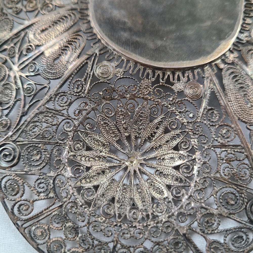 Antique silver filigree tray dish Asian design beautiful wall art wall hanging - Picture 12 of 16